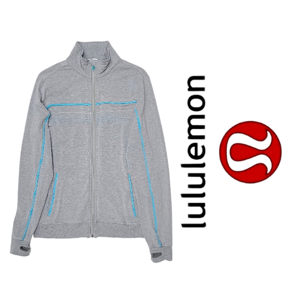 lululemon athletica Other - Lululemon Mens Gray Full Zip Track Jacket w/Blue Stripe Accent & Thumbholes S-M